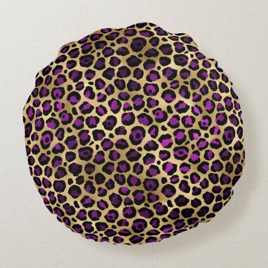 パープルと金ゴールドヒョウ系デザイン4 ラウンドクッション (裏面)