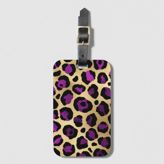 パープルと金ゴールドヒョウ系デザイン4 ラゲッジタグ (正面縦)