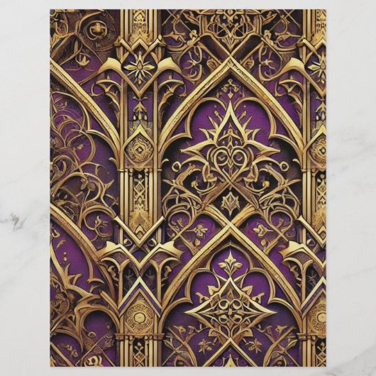 パープルと金ゴールドビクトリアンのスクラップブック紙 (裏面)