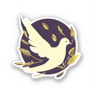 パープルと金ゴールドピース鳩 シール
