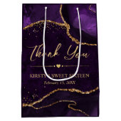 パープルと金ゴールドフェイクグリッターアガテスウィート16 ミディアムペーパーバッグ (裏面)