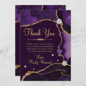 パープルと金ゴールドフェイクグリッターアゲートキンセアニェラ サンキューカード (正面/裏面)