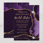 パープルと金ゴールドフェイクグリッターアゲートブライダルシャワー 招待状 (正面/裏面)