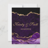 パープルと金ゴールドフェイクグリッターアゲートマーブル結婚ズ 出欠カード (裏面)