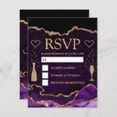 パープルと金ゴールドフェイクグリッターアゲートマーブル結婚ズ 出欠カード (正面/裏面)