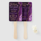 パープルと金ゴールドフェイクグリッターアゲート結婚式 プログラム ハンドファン (正面&裏面)