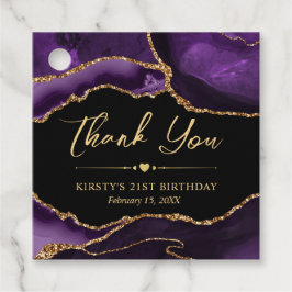 パープルと金ゴールドフェイクグリッターアゲート誕生日パーティー フェイバータグ