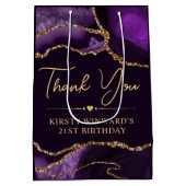 パープルと金ゴールドフェイクグリッターアゲート誕生日パーティー ミディアムペーパーバッグ (裏面)