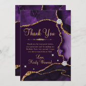 パープルと金ゴールドフェイクグリッターアゲート誕生日 サンキューカード (正面/裏面)