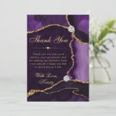 パープルと金ゴールドフェイクグリッターアゲート誕生日 サンキューカード (スタンド正面)