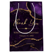 パープルと金ゴールドフェイクグリッターアゲート誕生日 ミディアムペーパーバッグ (正面)