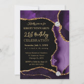 パープルと金ゴールドフェイクグリッターアゲート誕生日 招待状 (正面)