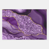 パープルと金ゴールドフェイクグリッターアゲート ラッピングペーパーシート (正面3)
