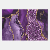 パープルと金ゴールドフェイクグリッターアゲート ラッピングペーパーシート (正面2)