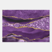 パープルと金ゴールドフェイクグリッターアゲート ラッピングペーパーシート (正面)