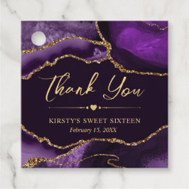パープルと金ゴールドフェイクグリッターアゲートSweet sixteen フェイバータグ
