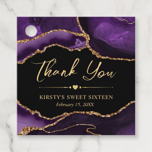 パープルと金ゴールドフェイクグリッターアゲートSweet sixteen フェイバータグ (正面)