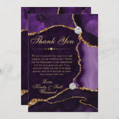 パープルと金ゴールドフェイクグリッターアゲ結婚ート サンキューカード (正面/裏面)
