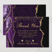 パープルと金ゴールドフェイクグリッターアゲ結婚ート サンキューカード (正面/裏面)