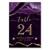 パープルと金ゴールドフェイクグリッターアゲ結婚ート テーブルナンバー (正面)