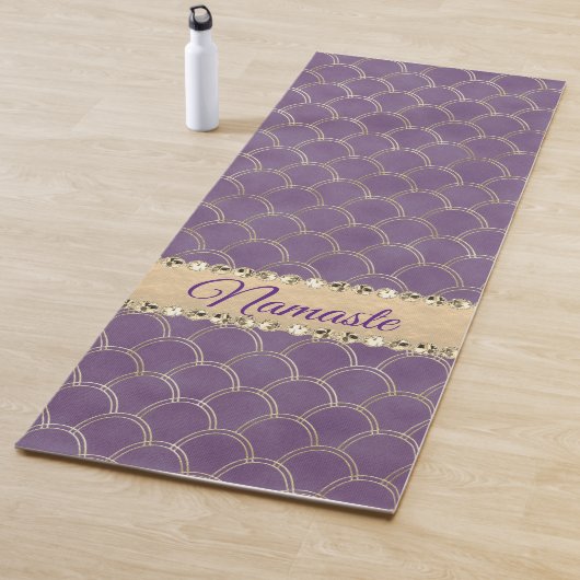 パープルと金ゴールドフェイクフォイルダイヤモンドきらきら光るグリッター ヨガマット (インサイチュ)
