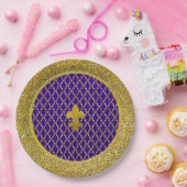 パープルと金ゴールドフルーアデリス任意の大事な行事 ペーパープレート (パーティー)