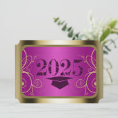 パープルと金ゴールドフレームの卒業パーティー 招待状 (スタンド正面)