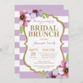 パープルと金ゴールドブライダルブランチ招待状フローラ 招待状 (正面/裏面)