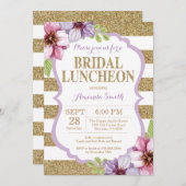 パープルと金ゴールドブライダルルンチョン招待状フローラ 招待状 (正面/裏面)