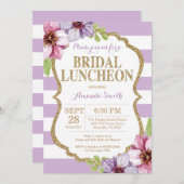 パープルと金ゴールドブライダルルンチョン招待状フローラ 招待状 (正面/裏面)