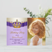 パープルと金ゴールドプリンセス誕生日パーティー 招待状 (スタンド正面)