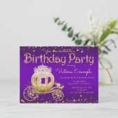 パープルと金ゴールドプリンセス誕生日パーティー 招待状 (スタンド正面)