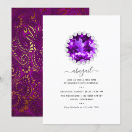パープルと金ゴールドマルディグラスバースデーパーティー 招待状