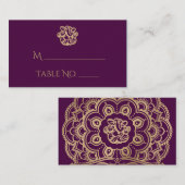 パープルと金ゴールドマンダラインディアン結婚ズ座席表 プレイスカード (正面/裏面)