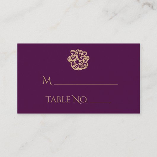 パープルと金ゴールドマンダラインディアン結婚ズ座席表 プレイスカード (正面)