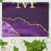 パープルと金ゴールドマーブルゲート キッチンタオル (折り畳み)