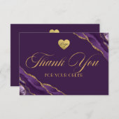 パープルと金ゴールドマーブルビジネスサンキューカード サンキューカード (正面/裏面)