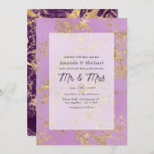 パープルと金ゴールドマーブル結婚式招待状 招待状 (正面/裏面)