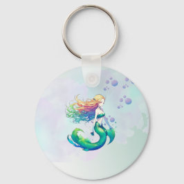 パープルと金ゴールドマーメイドの誕生日の下の海 キーホルダー