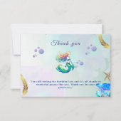 パープルと金ゴールドマーメイドの誕生日の下の海 サンキューカード (正面)