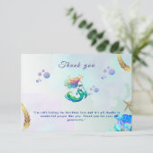 パープルと金ゴールドマーメイドの誕生日の下の海 サンキューカード (スタンド正面)