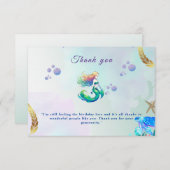パープルと金ゴールドマーメイドの誕生日の下の海 サンキューカード (正面/裏面)