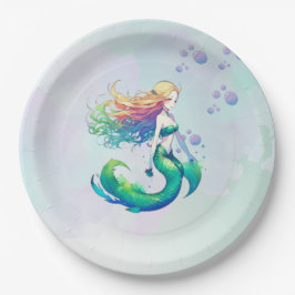 パープルと金ゴールドマーメイドの誕生日の下の海 ペーパープレート