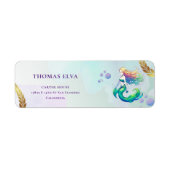 パープルと金ゴールドマーメイドの誕生日の下の海 ラベル (正面)