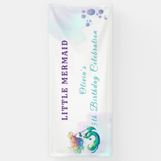 パープルと金ゴールドマーメイドの誕生日の下の海 横断幕 (縦)