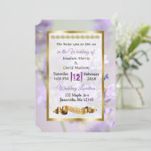 パープルと金ゴールドラベンダー結婚式招待状 招待状 (スタンド正面)