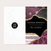 パープルと金ゴールドリネンのファブリックの名刺 名刺 (外部フラット)