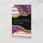 パープルと金ゴールドリネンのファブリックの名刺 名刺 (正面)
