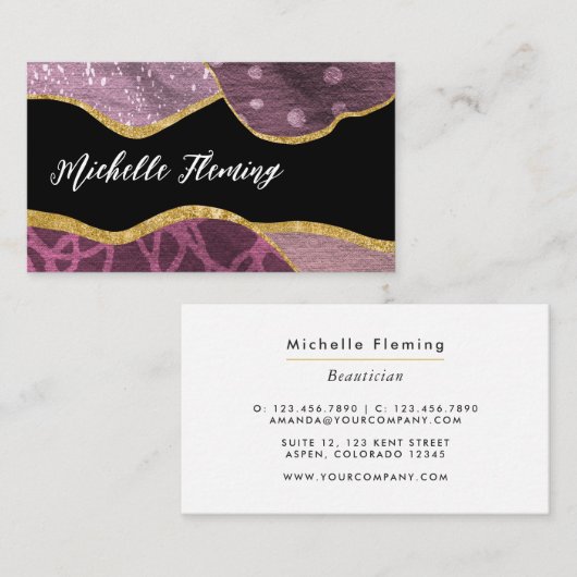 パープルと金ゴールドリネンのファブリック正方形の名刺 名刺 (正面/裏面)