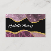 パープルと金ゴールドリネンのファブリック正方形の名刺 名刺 (正面)